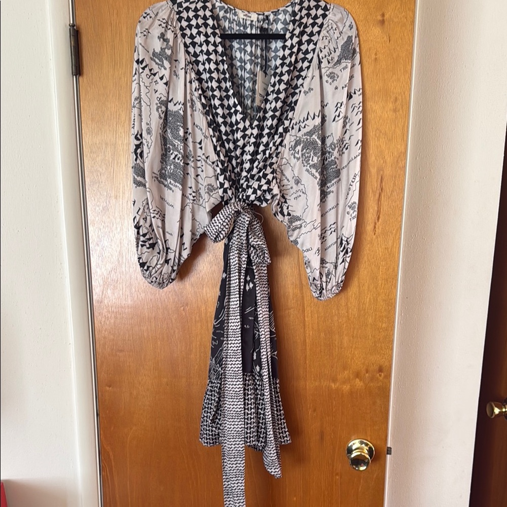 Black & White Printed Tie-Front Mini Dress